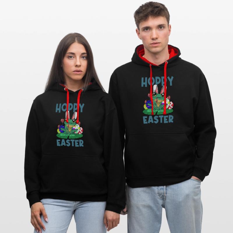 Hoppy Easter Sweet Easter Frog Easter Bunny Easter Egg Contrast hoodie
