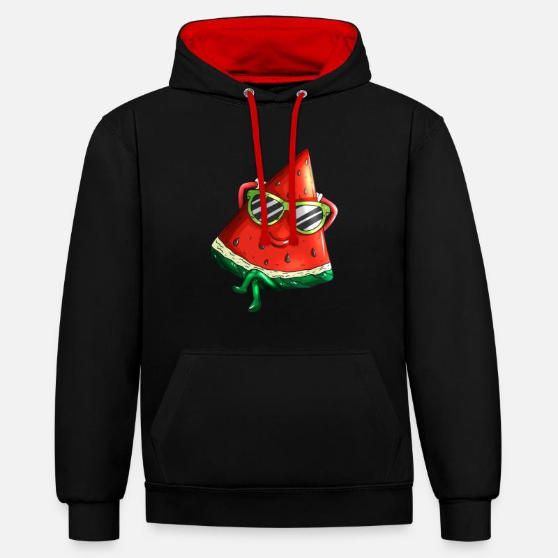 melon beach vacations fruit watermelon - Sweat à capuche contrasté - noir/rouge