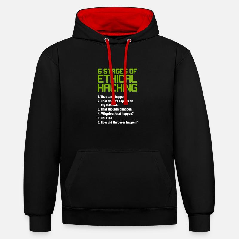 Hacker Coder Computer Hacking Cadeau - Sweat à capuche contrasté - noir/rouge