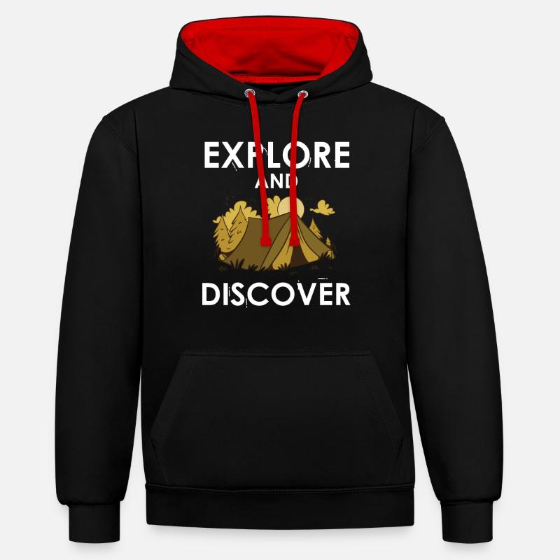 Explore and discover - Kontrast-Hoodie - Schwarz/Rot