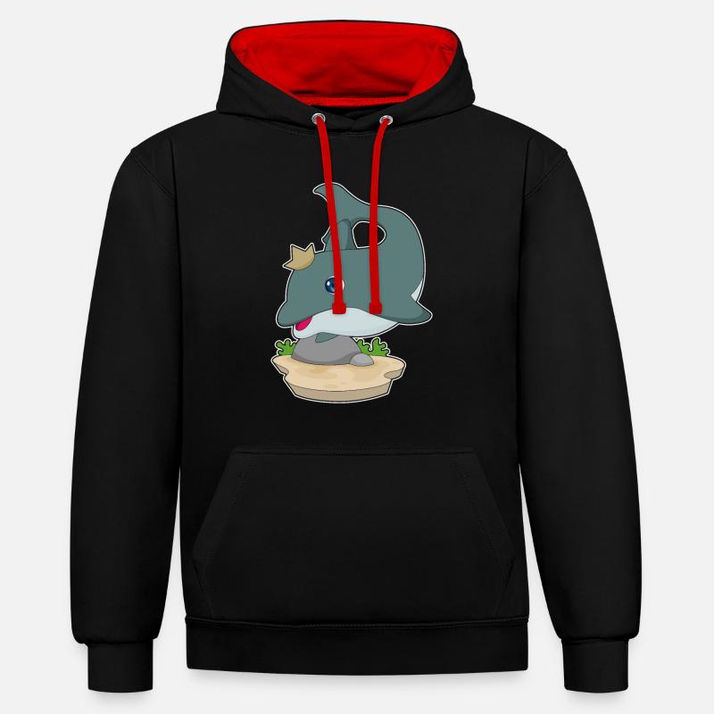 Couronne de dauphin - Sweat à capuche contrasté - noir/rouge