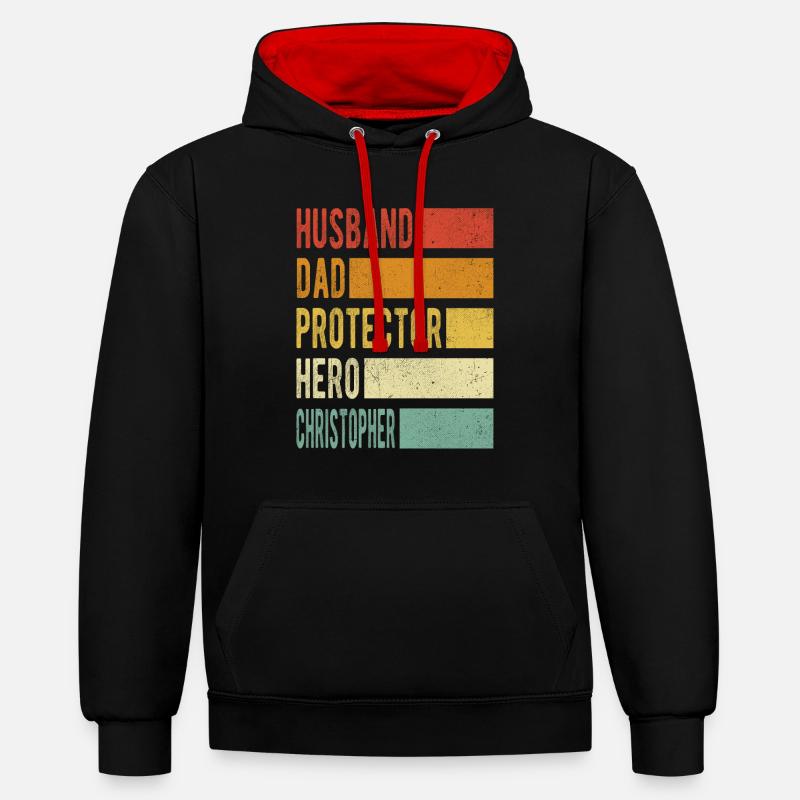 Christopher nom papa cadeau - Sweat à capuche contrasté - noir/rouge