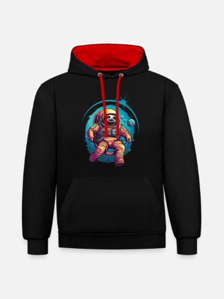 Sloth Astronaut Space Space Gift - Contrast hoodie - black/red