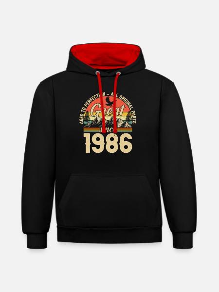 1986 - A legendary year - Contrast hoodie - black/red