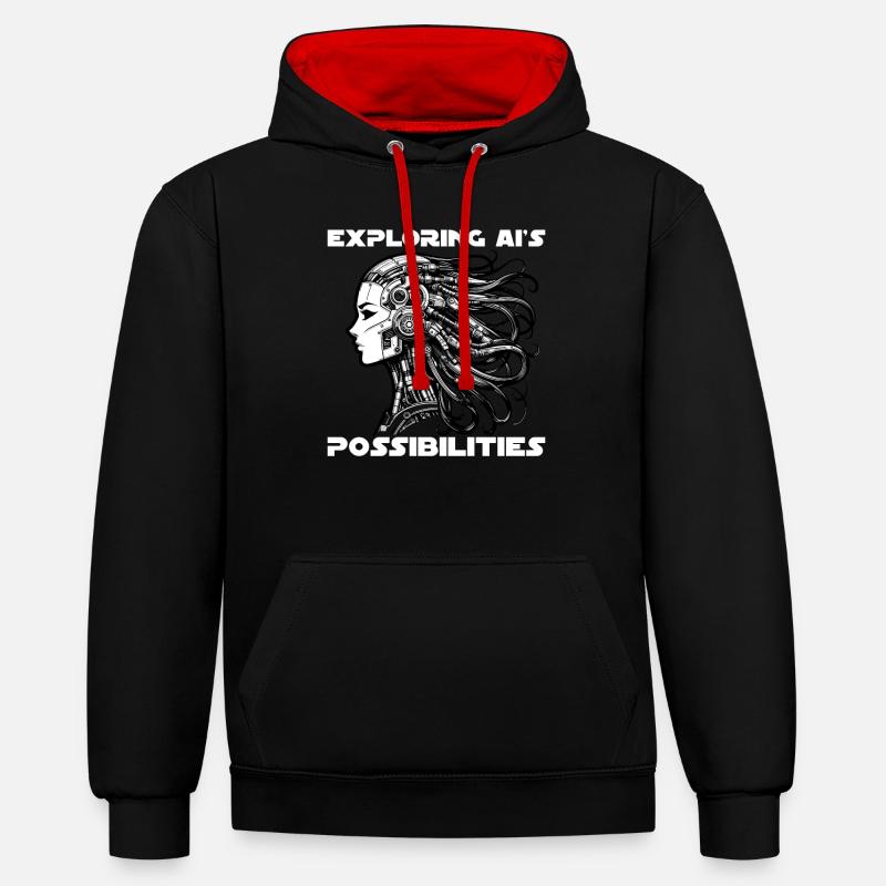 Intelligence Artificielle, Machine Learning, Données - Sweat à capuche contrasté - noir/rouge