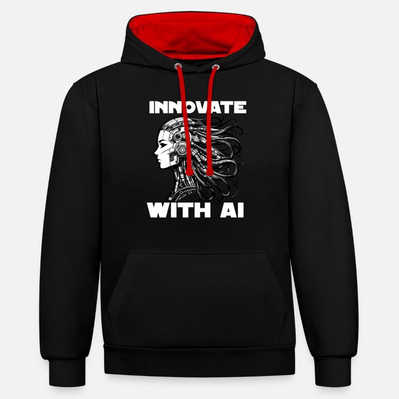 Artificial intelligence, machine learning, data - Contrast hoodie - black/red