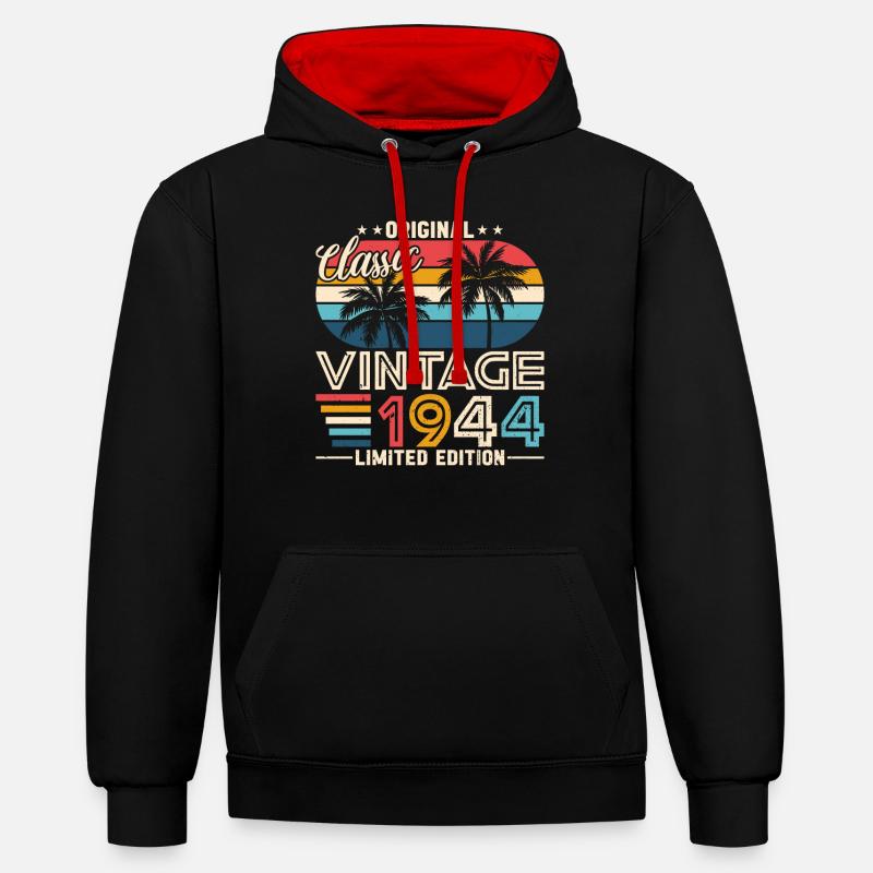 1944 - L’élégance intemporelle - Sweat à capuche contrasté - noir/rouge