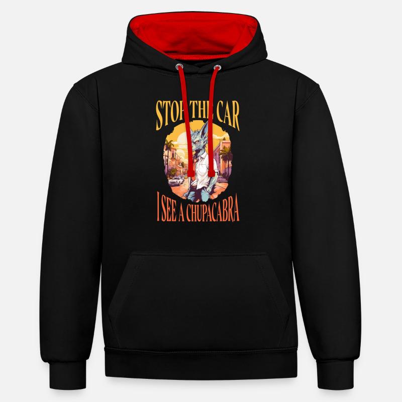 Cryptozoologistes Chupacabra Créatures Drôle - Sweat à capuche contrasté - noir/rouge