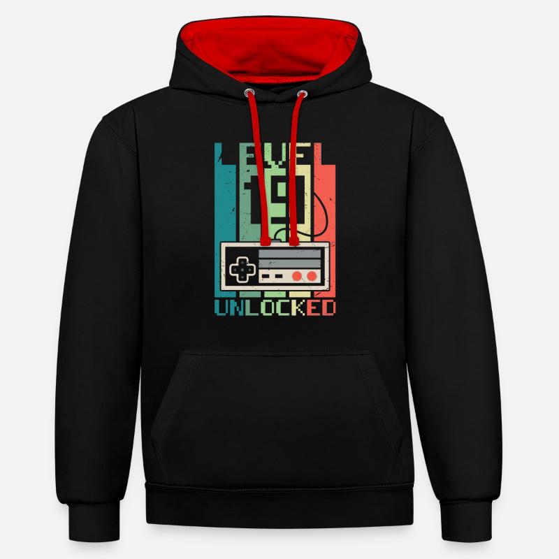 Niveau 19 débloqué - Sweat à capuche contrasté - noir/rouge
