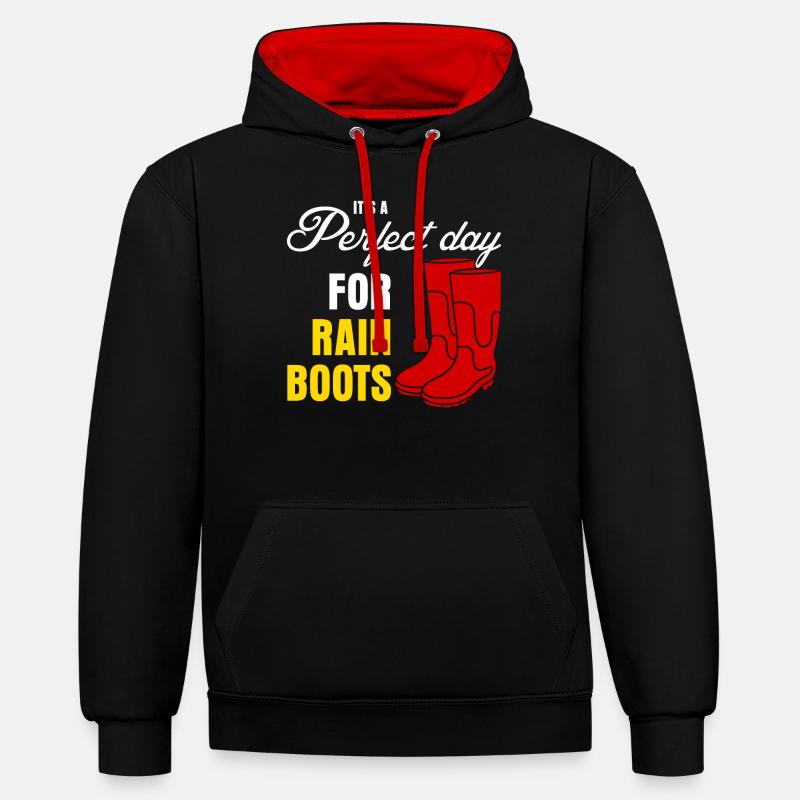 Bottes de pluie - Sweat à capuche contrasté - noir/rouge