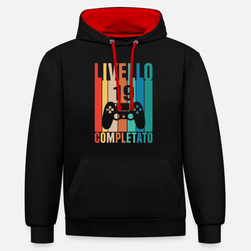 Niveau 19 - Sweat à capuche contrasté - noir/rouge