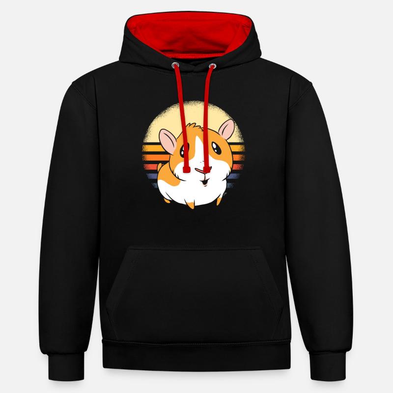 Cochon d’Inde rétro - Sweat à capuche contrasté - noir/rouge