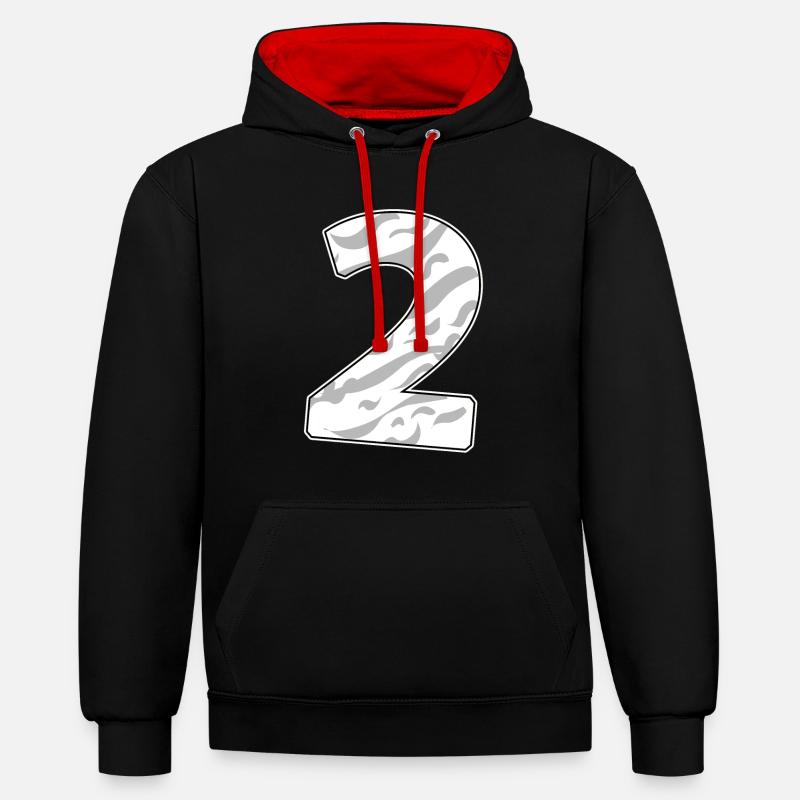 Numéro 2 Chiffre numérique - Sweat à capuche contrasté - noir/rouge