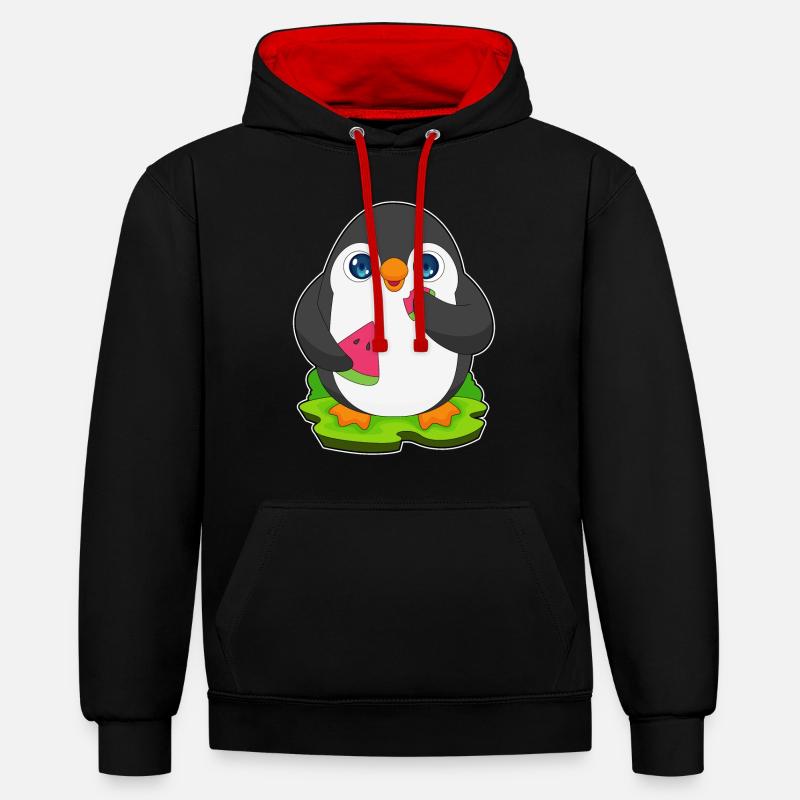 Fruit de pastèque pingouin - Sweat à capuche contrasté - noir/rouge