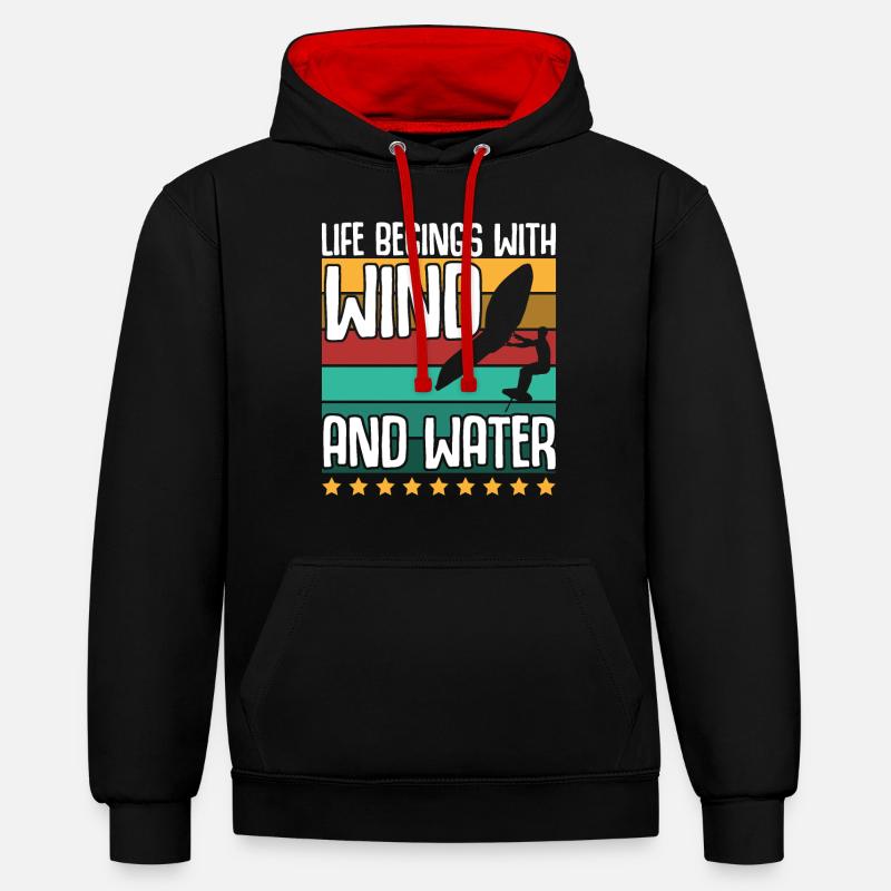 Wing Foiling Winging Foilboard - Kontrast-Hoodie - Schwarz/Rot