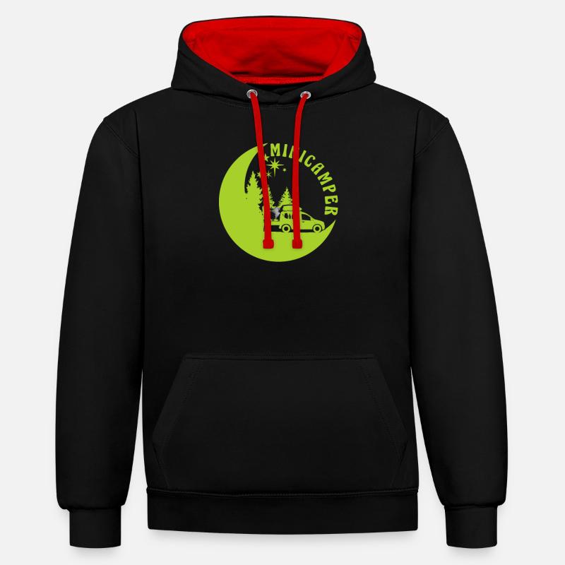 Minicamper Camping-Camper Microcamper - Kontrast-Hoodie - Schwarz/Rot