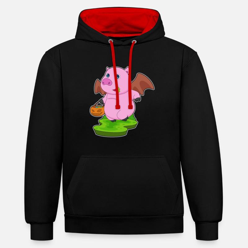 Cochon Halloween Bat - Sweat à capuche contrasté - noir/rouge