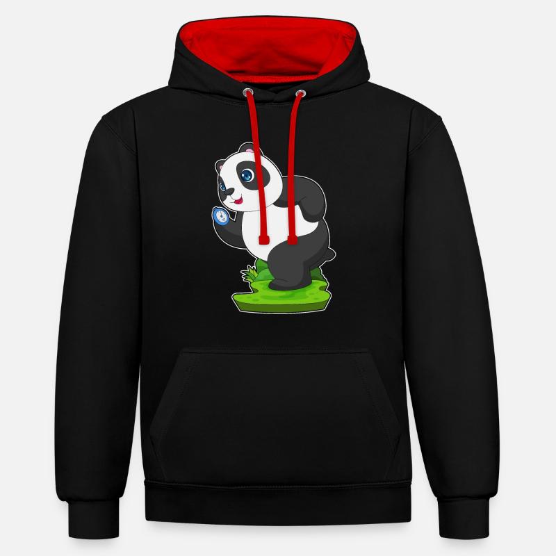 Panda Jogger Chronomètre Jogging - Sweat à capuche contrasté - noir/rouge