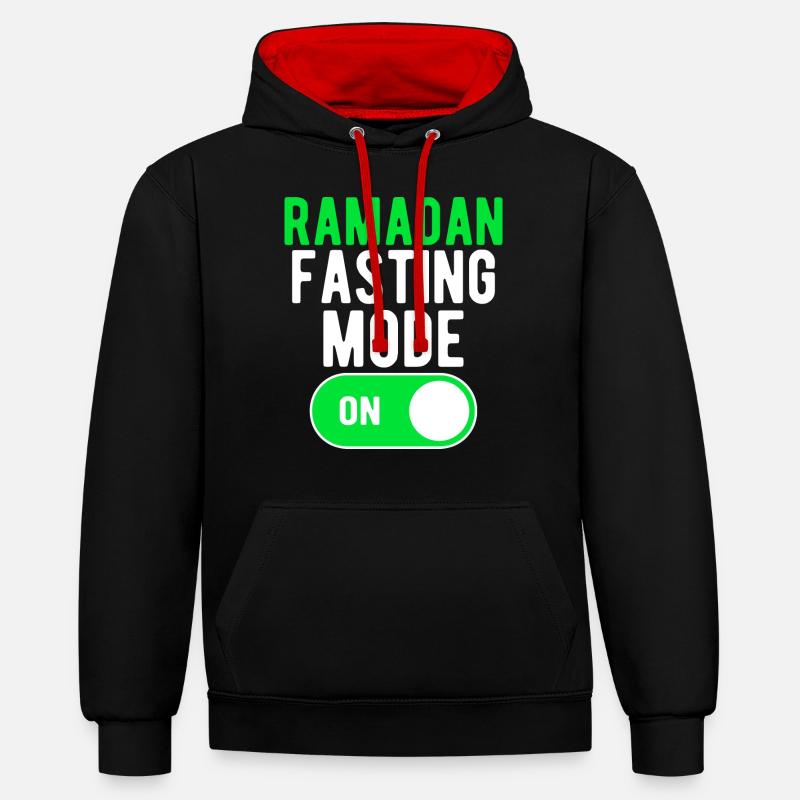 Ramadan-Fastenmodus EIN - Kontrast-Hoodie - Schwarz/Rot