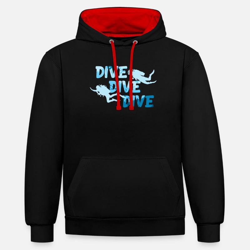 Plongée pour un plongeur sous-marin - Sweat à capuche contrasté - noir/rouge