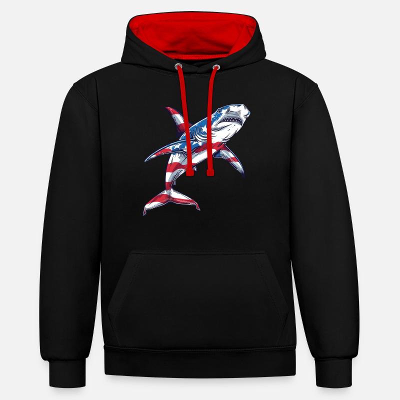 Requin-marteau drapeau américain 4 juillet - Sweat à capuche contrasté - noir/rouge