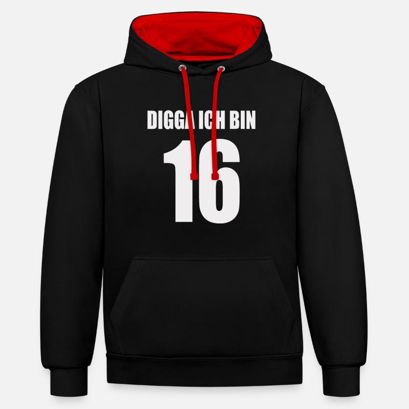 Digga J’ai 16 ans - Sweat à capuche contrasté - noir/rouge