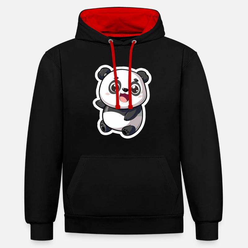 Exubérant Panda Buddy Autocollant - Sweat à capuche contrasté - noir/rouge