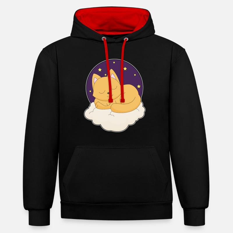 Nuages de chat étoiles - Sweat à capuche contrasté - noir/rouge