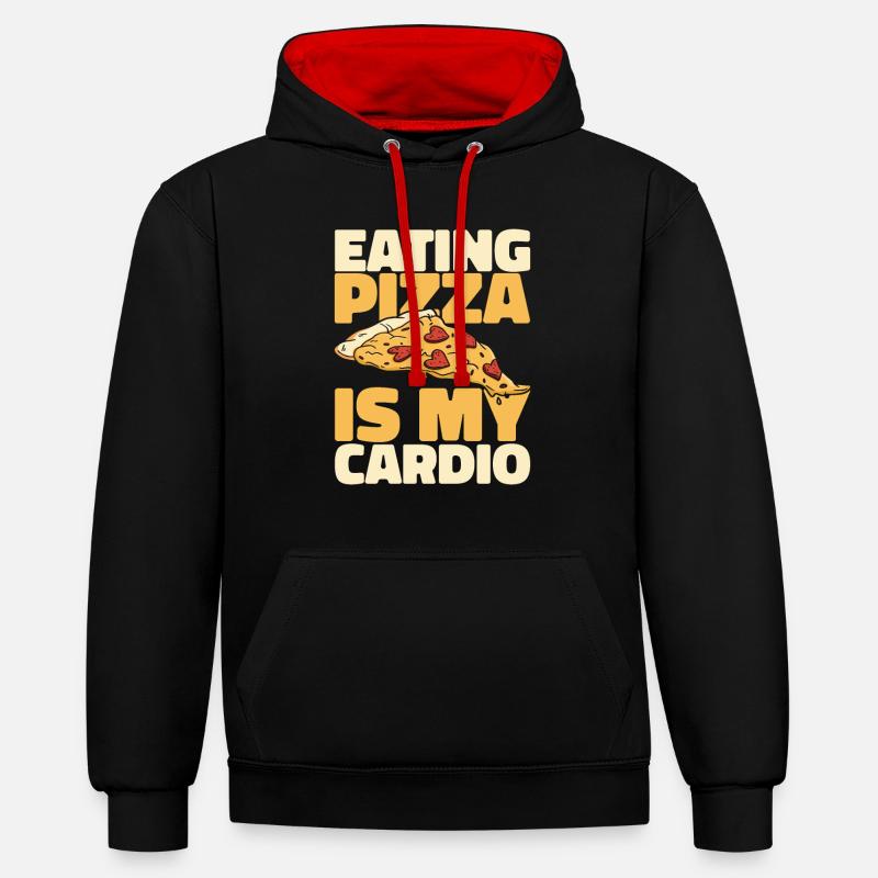 Pizza Funny Cardio Citation - Sweat à capuche contrasté - noir/rouge