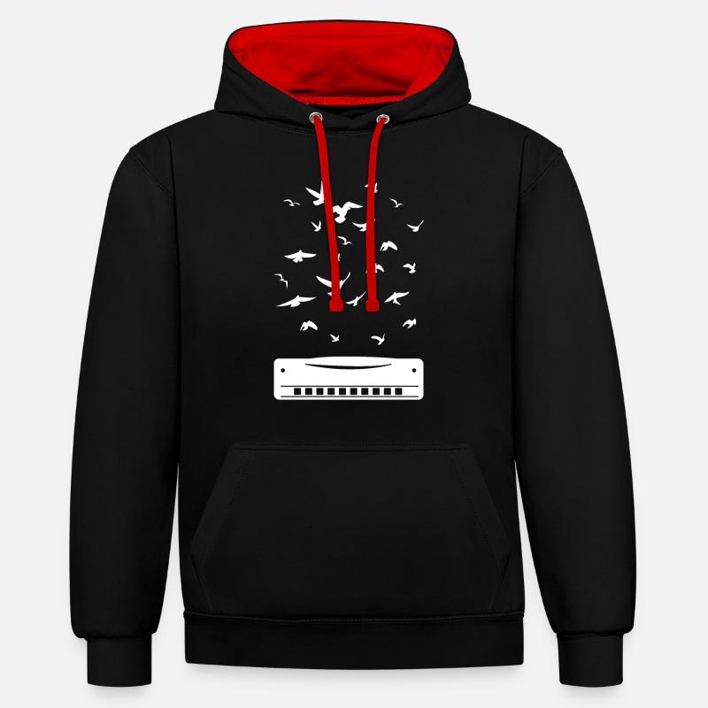Playing Harmonica Player Harmonica Instrument - Kontrast-Hoodie - Schwarz/Rot