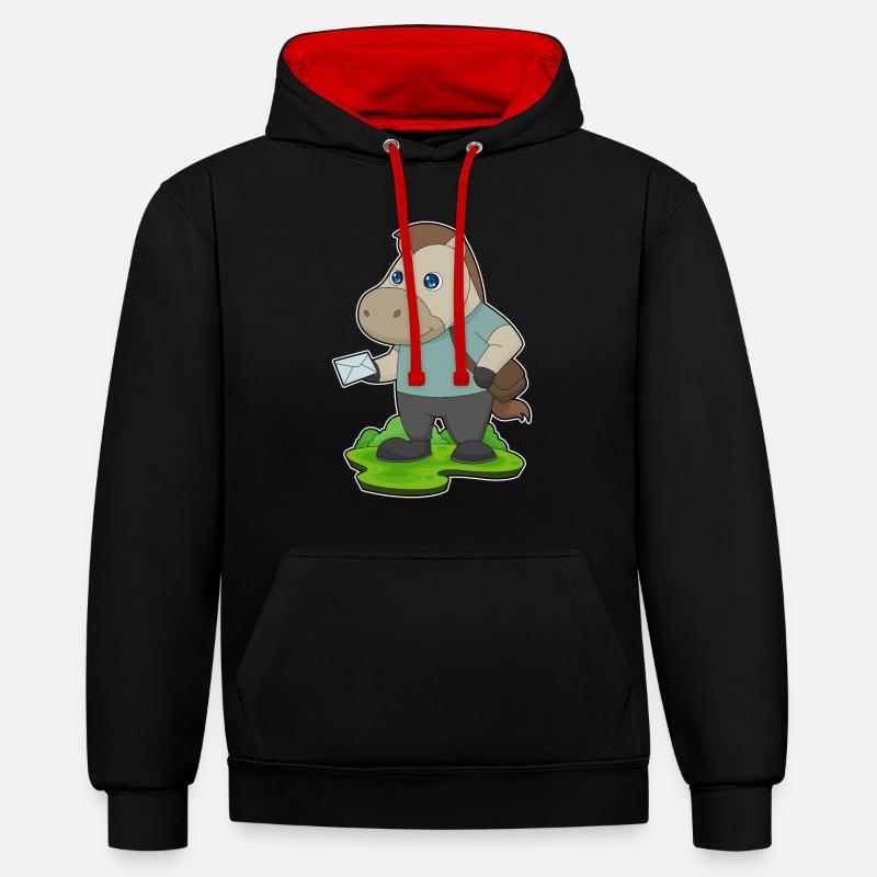 Lettre de cheval - Sweat à capuche contrasté - noir/rouge
