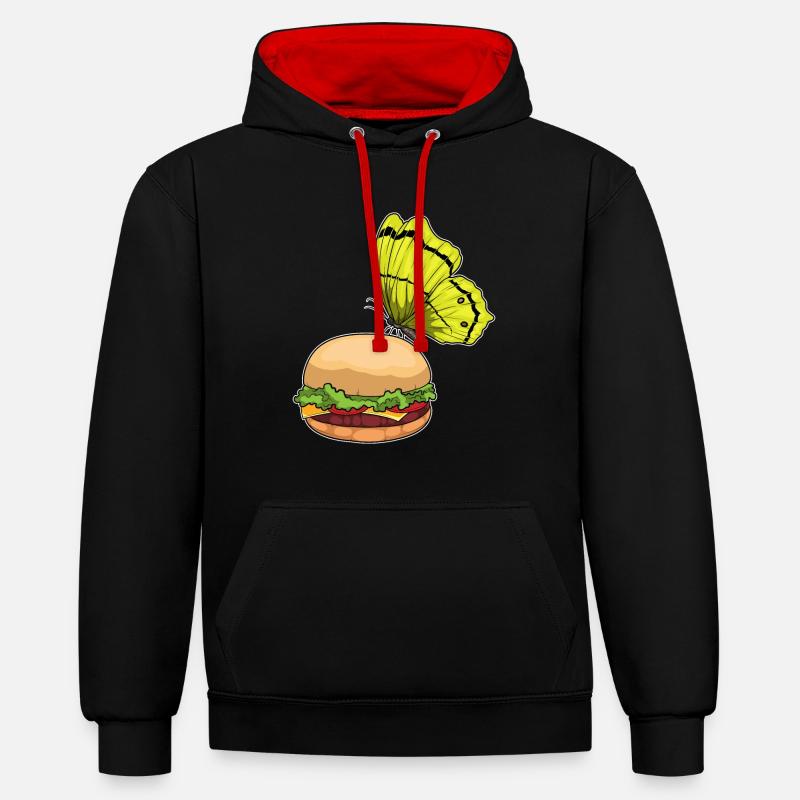 Burger papillon - Sweat à capuche contrasté - noir/rouge