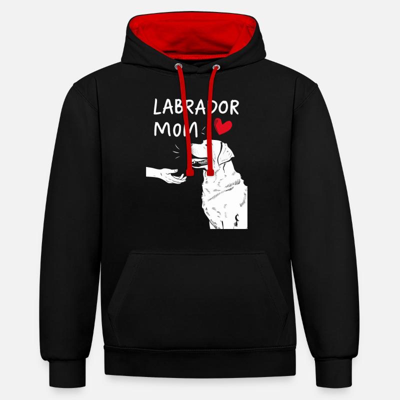 Labrador Chien Chiens - Sweat à capuche contrasté - noir/rouge