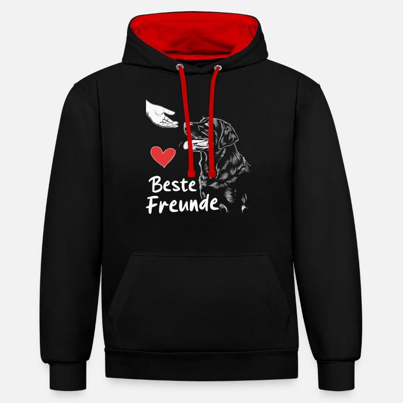 Labrador Chien Chiens - Sweat à capuche contrasté - noir/rouge