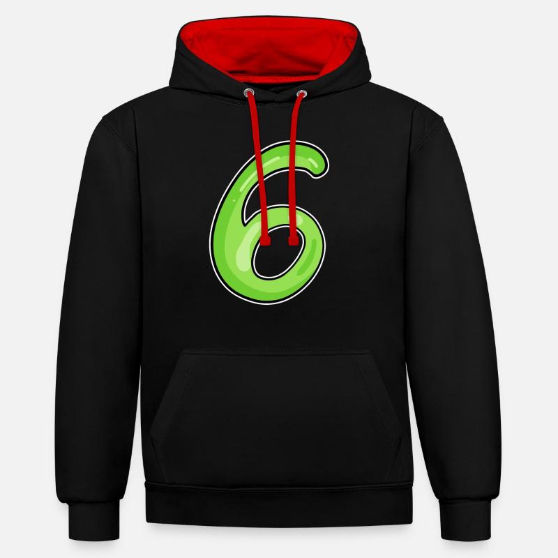 6 vert - Sweat à capuche contrasté - noir/rouge