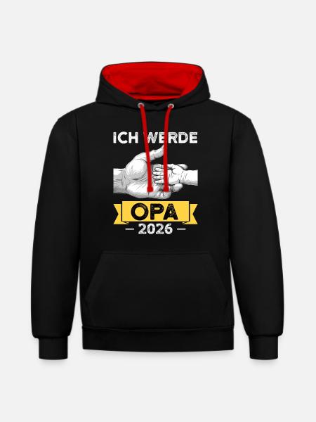 Ich werde Opa 2026 - Kontrast-Hoodie - Schwarz/Rot