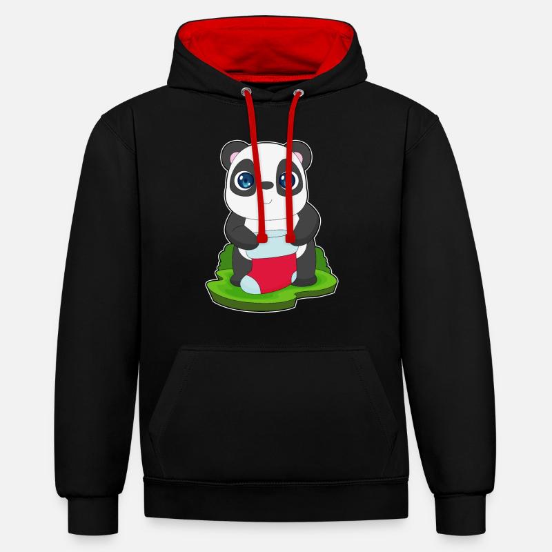 Chaussettes de Noël Panda - Sweat à capuche contrasté - noir/rouge
