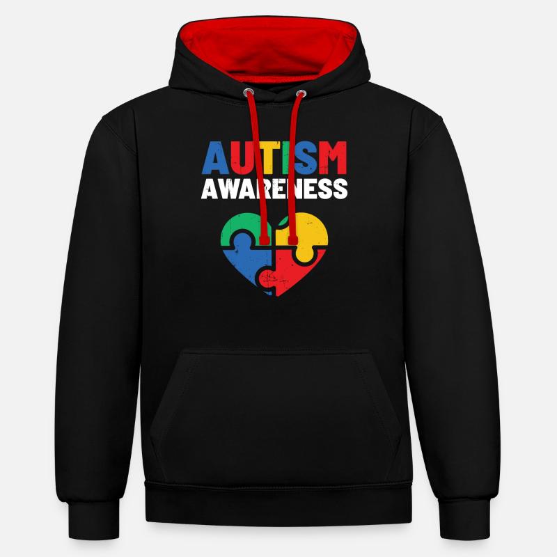 Autisme - Sweat à capuche contrasté - noir/rouge