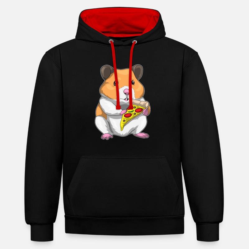 Hamster Pizza - Sweat à capuche contrasté - noir/rouge