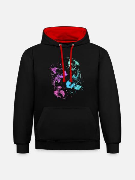 Pisces Sternzeichen Fische Astrologie Symbol - Kontrast-Hoodie - Schwarz/Rot