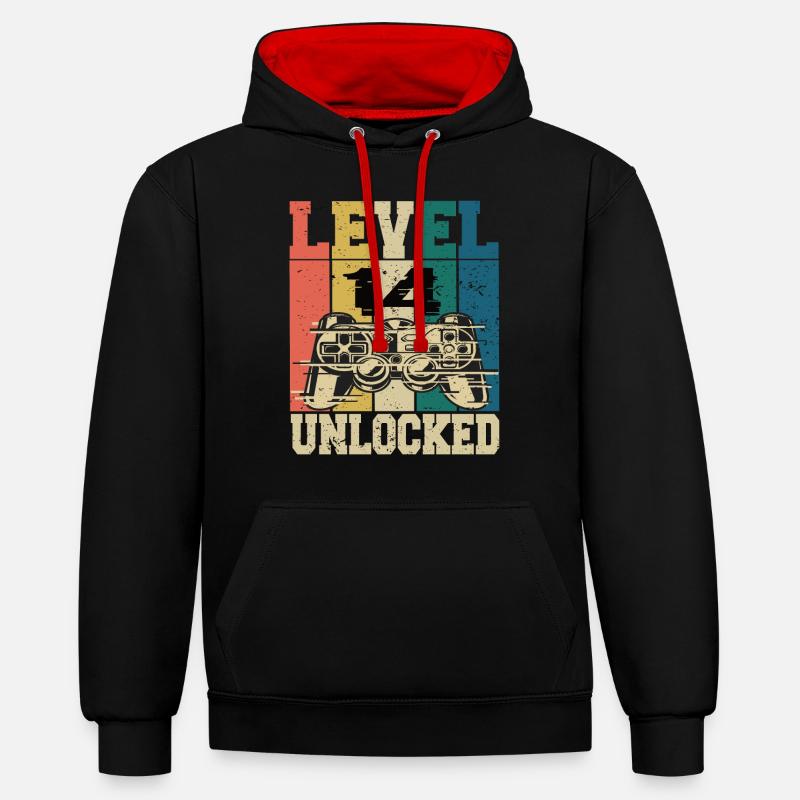 Niveau 14 débloqué - Sweat à capuche contrasté - noir/rouge