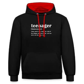 Teenager - Kontrast-Hoodie - Schwarz/Rot - Vorne - Anna (173cm) & Nico (186cm)