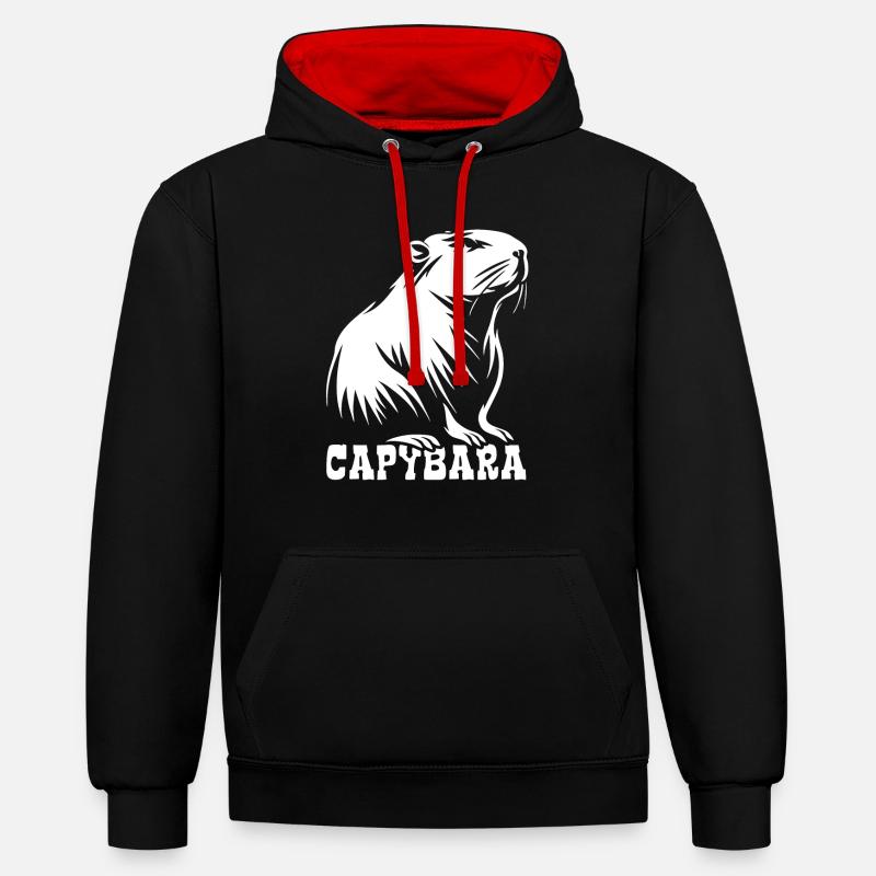 Capybara - Dessin Silhouette - Sweat à capuche contrasté - noir/rouge