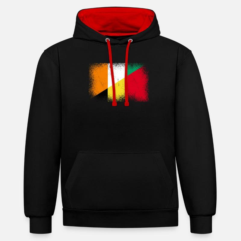 Côte d’Ivoire Belgique Drapeau - Sweat à capuche contrasté - noir/rouge