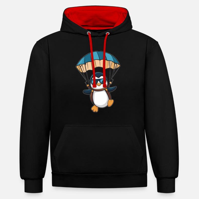 Pingouin cool avec parachute - Sweat à capuche contrasté - noir/rouge