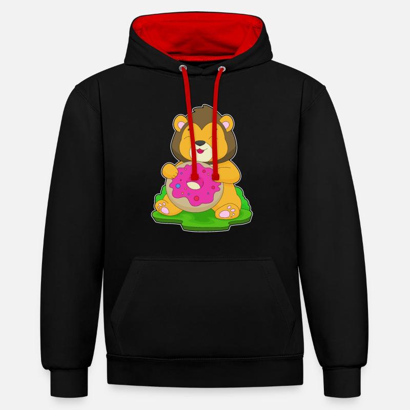 Beignet Lion - Sweat à capuche contrasté - noir/rouge