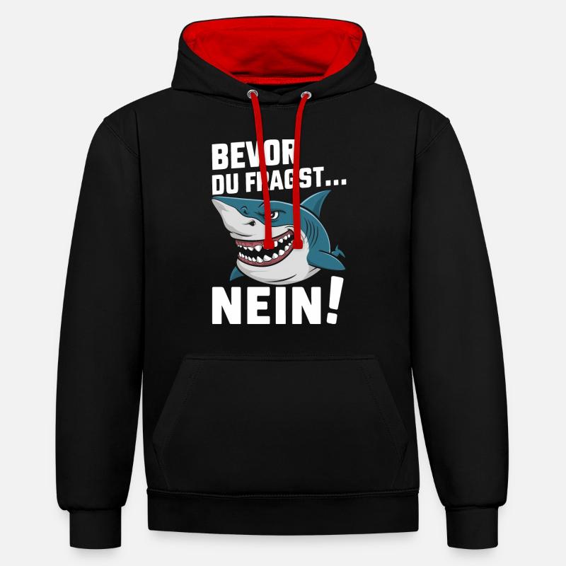 Requin Requin Requins Requin - Sweat à capuche contrasté - noir/rouge