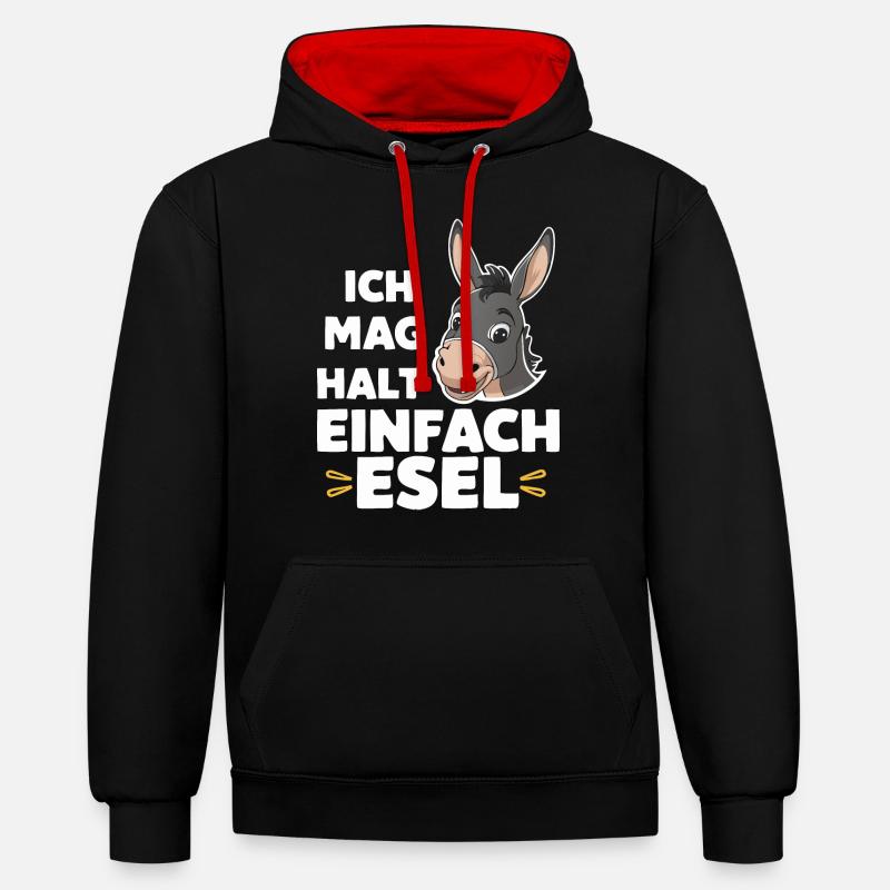 Âne âne mulet Muli - Sweat à capuche contrasté - noir/rouge