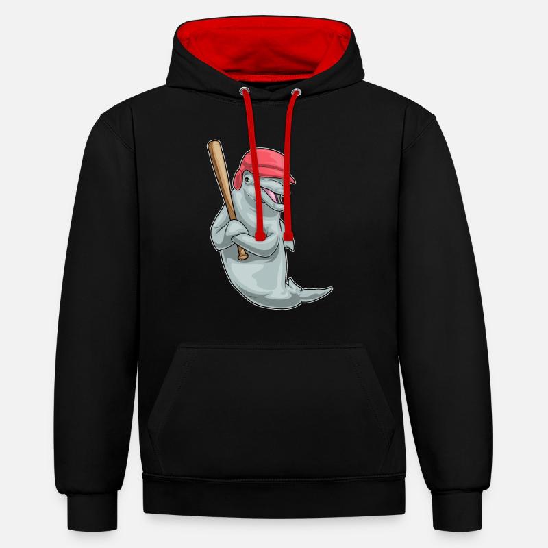 Batte de baseball Dolphin - Sweat à capuche contrasté - noir/rouge
