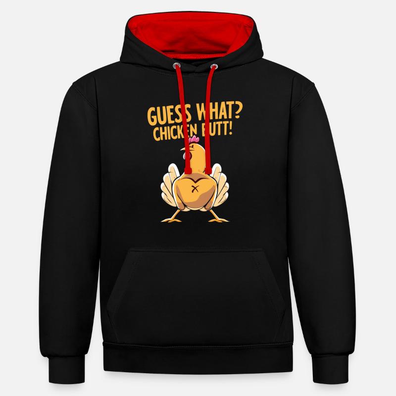 Devinez quel mégot de poulet - Sweat à capuche contrasté - noir/rouge